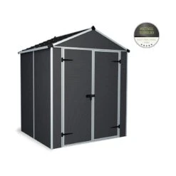 6' X 5' Palram Canopia Rubicon Double Door Plastic Garden Shed - Dark Grey (1.85m X 1.53m) -Halls || Lifetime || Keter Sales 706806bun 6x5 palram rubicon dd plastic shed grey cutout min