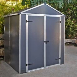 6' X 5' Palram Canopia Rubicon Double Door Plastic Garden Shed - Dark Grey (1.85m X 1.53m)