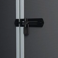 6' X 8' Palram Canopia Rubicon Double Door Plastic Garden Shed - Dark Grey (1.85m X 2.28m) -Halls || Lifetime || Keter Sales 706807bun 6x8 palram rubicon dd plastic shed grey close up9 min