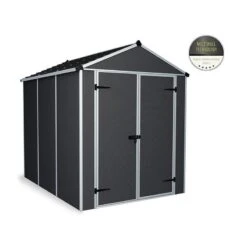 6' X 8' Palram Canopia Rubicon Double Door Plastic Garden Shed - Dark Grey (1.85m X 2.28m) -Halls || Lifetime || Keter Sales 706807bun 6x8 palram rubicon dd plastic shed grey cutout min