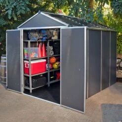 6' X 10' Palram Canopia Rubicon Double Door Plastic Garden Shed - Dark Grey (1.85m X 3m)