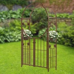 Panacea Rosette Round Metal Garden Arch With Gate 7'4 X 4'1