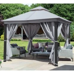 10' X 10' Garden Must Haves Luxury Garden Gazebo With LED Lighting - Grey (3m X 3m)