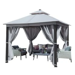 10' X 10' Garden Must Haves Luxury Garden Gazebo With LED Lighting - Grey (3m X 3m) -Halls || Lifetime || Keter Sales 84905 gmh 3m grey gazebo led render min