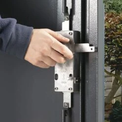 3'6 X 7'4 Asgard Sentry Slimline Metal Shed (1.06m X 2.23m) -Halls || Lifetime || Keter Sales asgen 3x7 asgard sentry slimline metal shed close up1 min 2