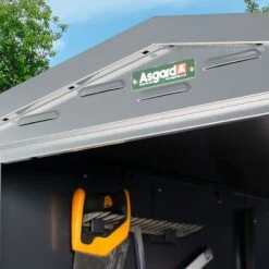 3'6 X 7'4 Asgard Sentry Slimline Metal Shed (1.06m X 2.23m) -Halls || Lifetime || Keter Sales asgen 3x7 asgard sentry slimline metal shed close up3 min 2
