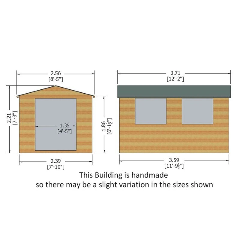 12' X 8' Shire Bison Heavy Duty Double Door Wooden Workshop (3.71m X 2.56m) 3 12' X 8' Shire Bison Heavy Duty Double Door Wooden Workshop (3.71m X 2.56m) - Image 3