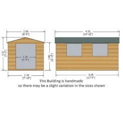 14' X 8' Shire Bison Heavy Duty Double Door Wooden Workshop (4.31m X 2.56m) -Halls || Lifetime || Keter Sales biso1408dsl 1aa bison 14x8 drawing