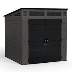 7' X 7' Suncast Modernist Plastic Garden Storage Shed - Peppercorn (2.20m X 2.22m) -Halls || Lifetime || Keter Sales bms7780 7x7 suncast modernist plastic garden storage shed peppercorn cutout min 1