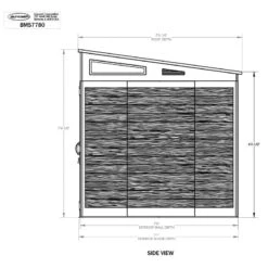 7' X 7' Suncast Modernist Plastic Garden Storage Shed - Peppercorn (2.20m X 2.22m) -Halls || Lifetime || Keter Sales bms7780 7x7 suncast modernist plastic garden storage shed peppercorn drawing2 min 1