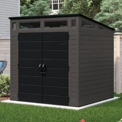 7' X 7' Suncast Modernist Plastic Garden Storage Shed - Peppercorn (2.20m X 2.22m)