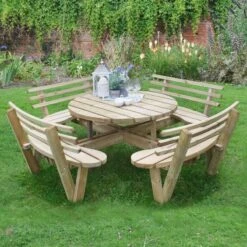 Forest Circular Wooden Garden Picnic Table With Seat Backs 8'x8' (2.4x2.4m)