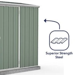 7'5 X 2'7 Absco Space Saver Pent Metal Shed - Pale Eucalyptus (2.26m X 0.79m) -Halls || Lifetime || Keter Sales esdxl20met008bun 7 5x2 7 absco spacesaver pent metal shed close up6 min