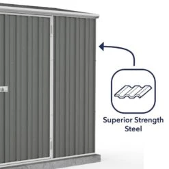 7'5 X 2'7 Absco Space Saver Pent Metal Shed - Grey (2.26m X 0.79m) -Halls || Lifetime || Keter Sales esdxl20met096bun 7 5x2 7 absco spacesaver pent metal shed close up4 min