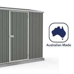 7'5 X 2'7 Absco Space Saver Pent Metal Shed - Grey (2.26m X 0.79m) -Halls || Lifetime || Keter Sales esdxl20met096bun 7 5x2 7 absco spacesaver pent metal shed close up5 min