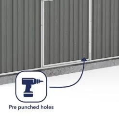 7'5 X 5' Absco Space Saver Pent Metal Shed - Grey (2.26m X 1.52m) -Halls || Lifetime || Keter Sales esdxl20met100bun 7 5x5 absco spacesaver pent metal shed close up3 min