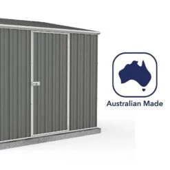 7'5 X 5' Absco Space Saver Pent Metal Shed - Grey (2.26m X 1.52m) -Halls || Lifetime || Keter Sales esdxl20met100bun 7 5x5 absco spacesaver pent metal shed close up5 min