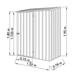 5' X 3' Absco Space Saver Pent Metal Shed - Dark Grey (1.52m X 0.78m) -Halls || Lifetime || Keter Sales esdxl20met103 5x3 absco dark grey drawing min