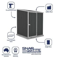 5' X 5' Absco Space Saver Pent Metal Shed - Dark Grey (1.52m X 1.52m) -Halls || Lifetime || Keter Sales esdxl20met107 5x5 absco d grey feature7 min