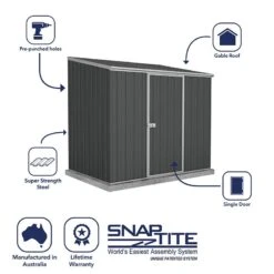 7'5 X 5' Absco Space Saver Pent Metal Shed - Dark Grey (2.26m X 1.52m) -Halls || Lifetime || Keter Sales esdxl20met108 7x5 absco dark grey feature7 min