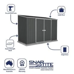 10' X 5' Absco Space Saver Double Door Metal Shed - Dark Grey (3m X 1.52m) -Halls || Lifetime || Keter Sales esdxl20met112 10x5 absco dg feature7 min