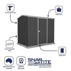 7'5 X 5' Absco Premier Titanium Reverse Apex Metal Shed - Dark Grey (2.26m X 1.52m) -Halls || Lifetime || Keter Sales esdxl20met116 7x5 titanium dg f4 min