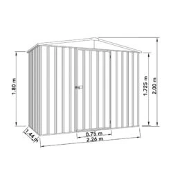 7'5 X 5' Absco Regent Apex Metal Shed - Grey (2.26m X 1.44m) -Halls || Lifetime || Keter Sales esdxl20met121 7x5 regent grey drawing min