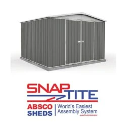 10' X 10' Absco Regent Double Door Metal Shed - Grey (3m X 2.92m) -Halls || Lifetime || Keter Sales esdxl20met125 10x10 regent grey feature1 min