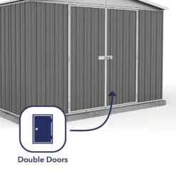 10' X 10' Absco Regent Double Door Metal Shed - Grey (3m X 2.92m) -Halls || Lifetime || Keter Sales esdxl20met125 10x10 regent grey feature3 min