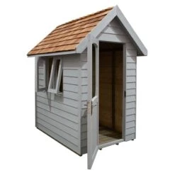 6' X 4' Forest Retreat Grey Luxury Shed (1.81m X 1.22m) - Installation Included -Halls || Lifetime || Keter Sales fra46gyin forest retreat 6x4 apex shed grey cutout1 min 1