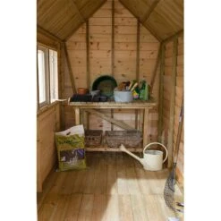 8' X 5' Forest Retreat Green Luxury Shed (2.41m X 1.5m) - Installation Included -Halls || Lifetime || Keter Sales fra58gnin forest retreat 8x5 apex shed green interior min