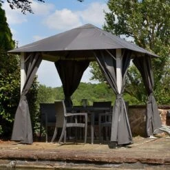8' X 8' Glendale Vintage Grey Garden Gazebo (2.5m X 2.5m) -Halls || Lifetime || Keter Sales gl1545 8x8 glendale vintage grey garden gazebo insitu2 min