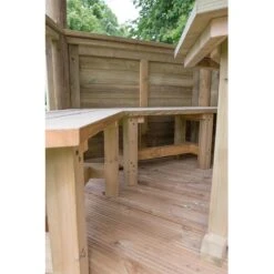 12'x10' (3.6x3.1m) Luxury Wooden Furnished Garden Gazebo With Country Thatch Roof - Seats Up To 10 People -Halls || Lifetime || Keter Sales hgg36mctcfin 3 6m thatched roof furnished cream bench3