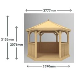 12'x10' (3.6x3.1m) Luxury Wooden Furnished Garden Gazebo With Country Thatch Roof - Seats Up To 10 People -Halls || Lifetime || Keter Sales hgg36mctcfin 3 6m thatched roof furnished cream dimensions