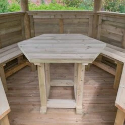 12'x10' (3.6x3.1m) Luxury Wooden Furnished Garden Gazebo With Country Thatch Roof - Seats Up To 10 People -Halls || Lifetime || Keter Sales hgg36mctcfin 3 6m thatched roof furnished cream table3