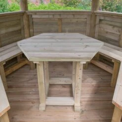 10'x9' (3x2.7m) Luxury Wooden Furnished Garden Gazebo With Thatched Roof - Seats Up To 10 People -Halls || Lifetime || Keter Sales hgg3mctcfin 3m thatched roof furnished cream table3