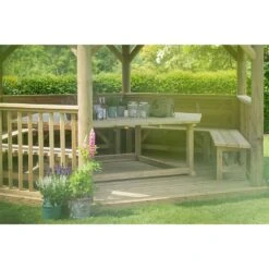 15'x13' (4.7x4m) Luxury Wooden Garden Gazebo With Thatched Roof - Seats Up To 19 People -Halls || Lifetime || Keter Sales hgg47mctrlcin 4.7m hexagonal gazebo interior3