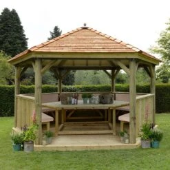 15'x13' (4.7x4m) Luxury Wooden Furnished Garden Gazebo With New England Cedar Roof - Seats Up To 19 People