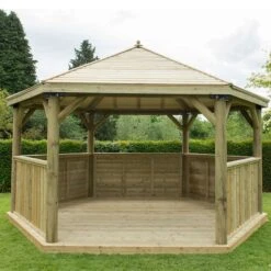 15'x13' (4.7x4m) Luxury Wooden Garden Gazebo With Timber Roof - Seats Up To 19 People
