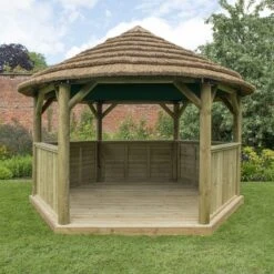 13'x12' (4x3.5m) Luxury Wooden Garden Gazebo With Thatched Roof - Seats Up To 15 People