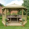 13'x12' (4x3.5m) Luxury Wooden Furnished Garden Gazebo With Traditional Timber Roof - Seats Up To 15 People