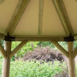 13'x12' (4x3.5m) Luxury Wooden Furnished Garden Gazebo With Traditional Timber Roof - Seats Up To 15 People -Halls || Lifetime || Keter Sales hgg4mttcfin 4m timber roof furnished cream roof3