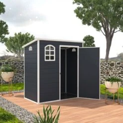 6' X 3' Jasmine Pent Plastic Shed With Foundation Kit (1.92m X 1.09m) -Halls || Lifetime || Keter Sales jasmine63pent 6x3 jasmine pent plastic shed with foundation kit insitu min 1
