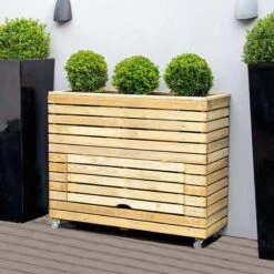3'11 X 1'4 Forest Linear Tall Wooden Garden Planter With Storage And Wheels (1.2m X 0.4m)