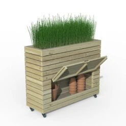 3'11 X 1'4 Forest Linear Tall Wooden Garden Planter With Storage And Wheels (1.2m X 0.4m) 8 3'11 X 1'4 Forest Linear Tall Wooden Garden Planter With Storage And Wheels (1.2m X 0.4m) -Halls || Lifetime || Keter Sales linpl12090sw 2