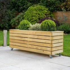 3'11 X 1'4 Forest Linear Long Wooden Garden Planter With Wheels (1.2m X 0.4m)