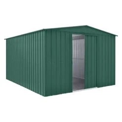 10' X 12' Globel Heritage Green Apex Metal Shed (3.07m X 3.71m) -Halls || Lifetime || Keter Sales lotus1012hgsolid 10x12 lotus green metal shed cutout1 min