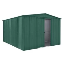 10' X 12' Globel Heritage Green Apex Metal Shed (3.07m X 3.71m) -Halls || Lifetime || Keter Sales lotus1012hgsolid 10x12 lotus green metal shed cutout2 min