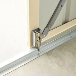 10' X 15' Globel Anthracite Grey Double Door Metal Workshop (3.07m X 4.64m) -Halls || Lifetime || Keter Sales lotus10x15wsag 10x15 lotus grey metal workshop close up5 min