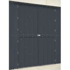 10' X 15' Globel Anthracite Grey Double Door Metal Workshop (3.07m X 4.64m) -Halls || Lifetime || Keter Sales lotus10x15wsag 10x15 lotus grey metal workshop close up8 min